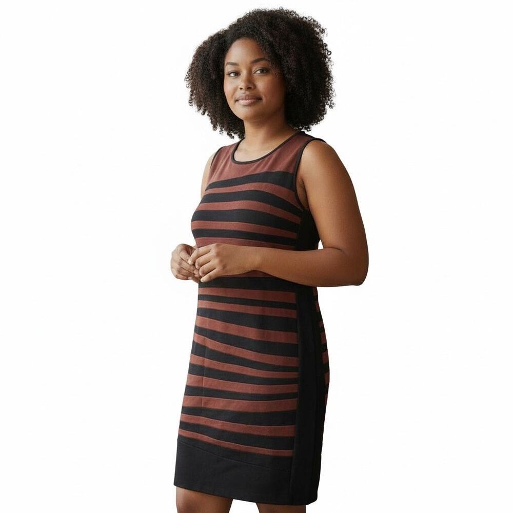 INC Bodycon Dress 2X Asymmetrical Stripe Black Maroon